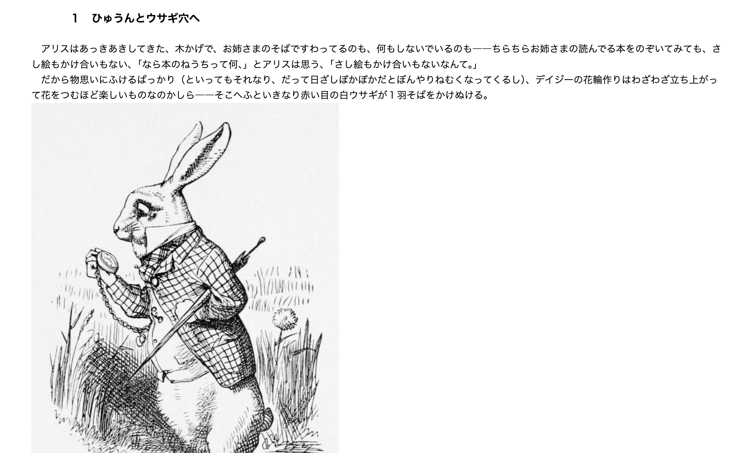 青空文庫のアリス・イン・ワンダーランドの冒頭